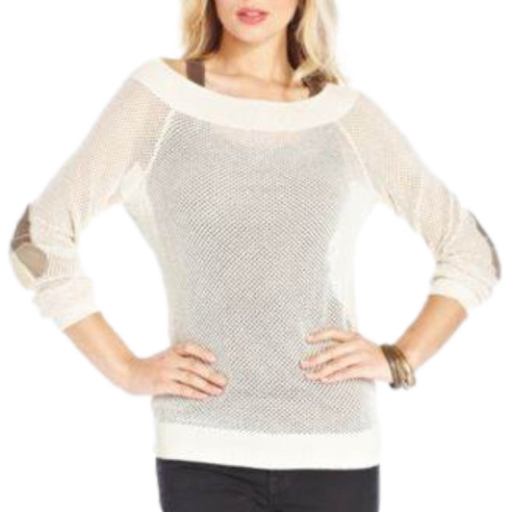 🎀Marilyn Monroe ivory/Gold Metallic open knit sweater- Medium